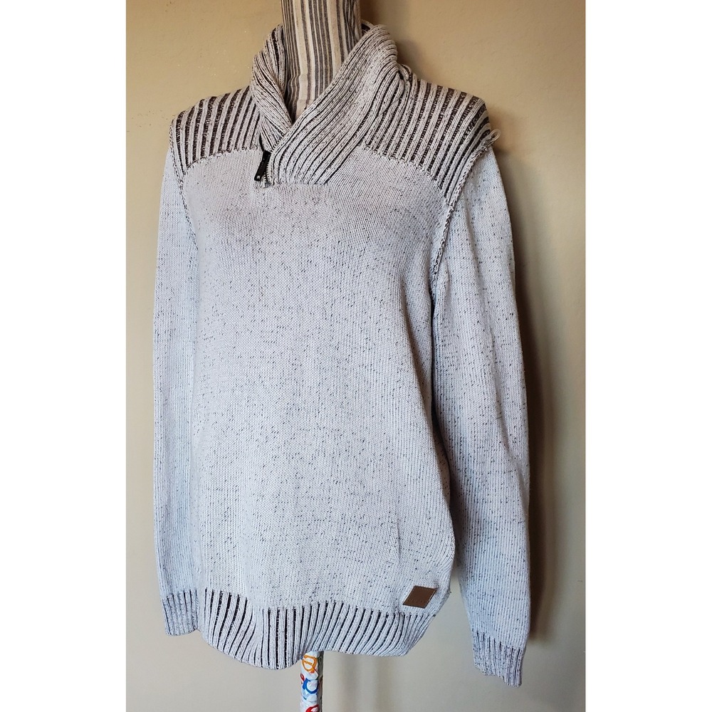 Guess Los Angeles Mens Shawl Collar Marled Knit Quarter Zip Sweater gray M